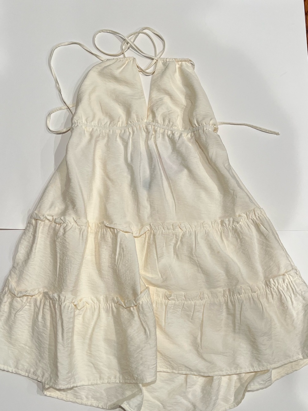 Xhilaration Ivory Halter Mini Dress with Tiered Skirt
